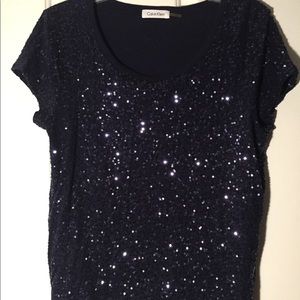 Like new Calvin Klein navy blue sequin shirt